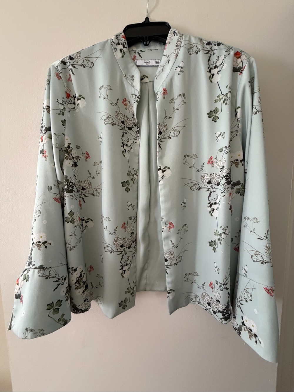Mango Floral Open-Front Blazer - Light Mint with Pink & Green Accents